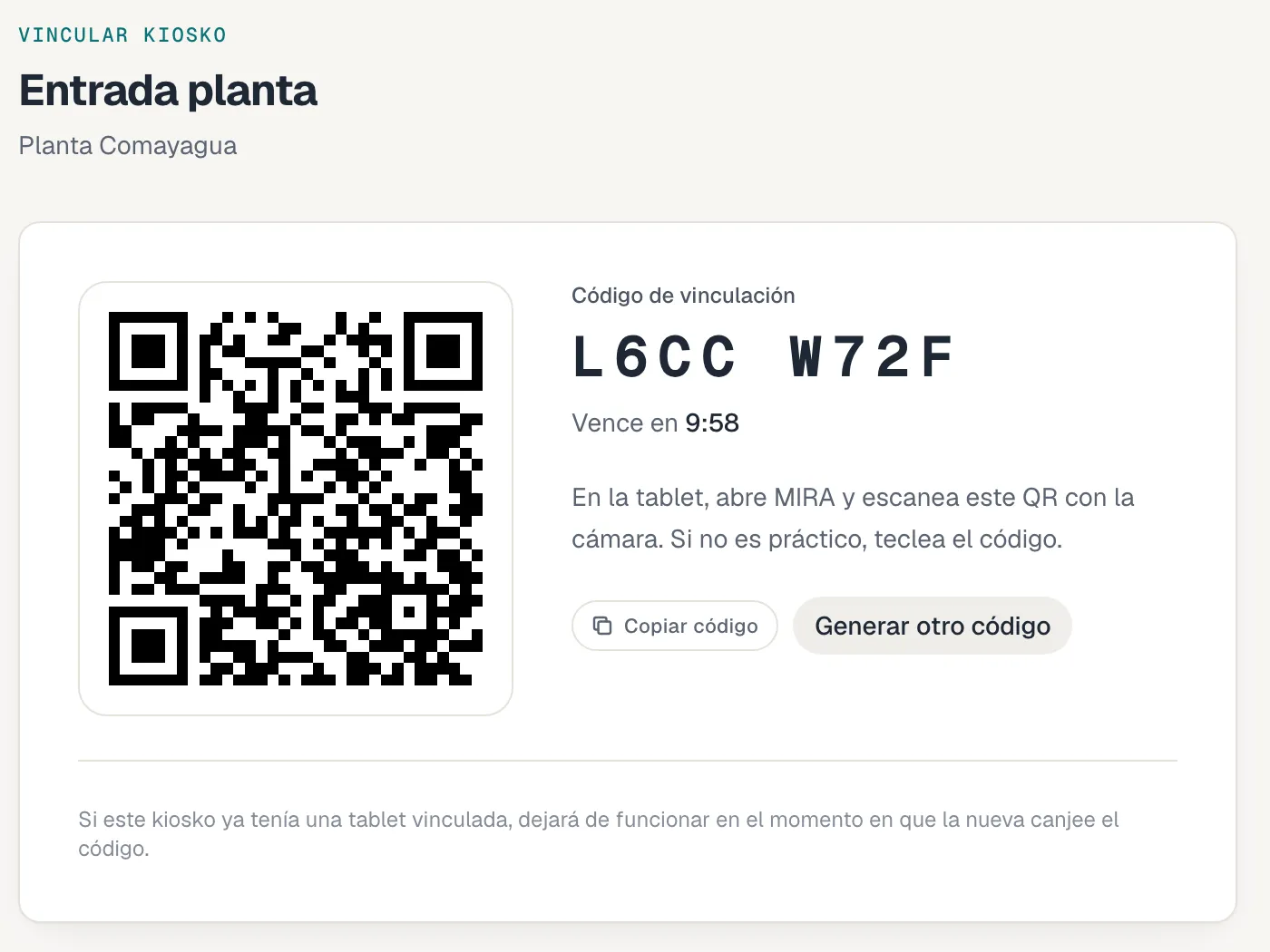 MIRA — Kiosko vinculado en segundos