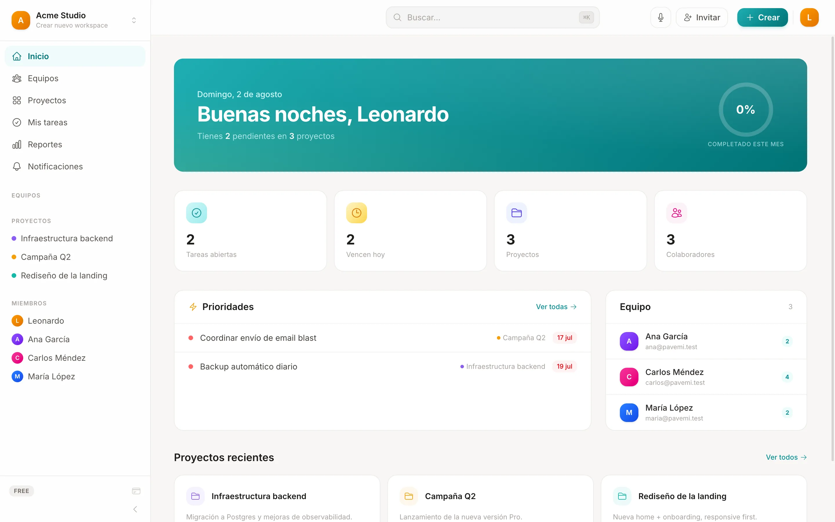Tworks — Inicio del equipo